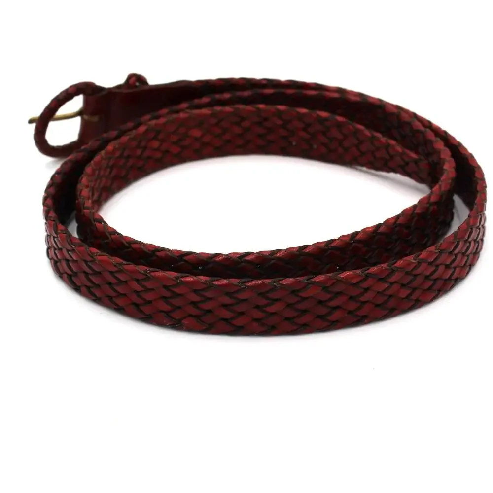 Vintage Braided Leather Belt Mens 42 Brown Red Woven Classic 90s Cole Haan